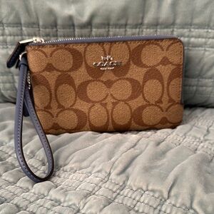 Coach Signature Brown and Blue Wristlet